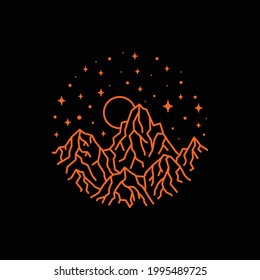 Mountain with line art. Abstract, emblem, design, concept, logo, logotype, element, vector, template