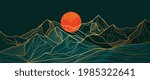 Mountain line art background, luxury gold wallpaper design for cover, invitation background, packaging design, wall art and print. Vector illustration.