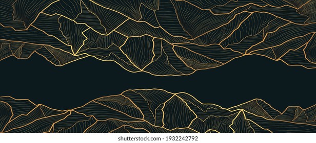 Mountain line art background, luxury gold wallpaper design for cover, invitation background, packaging design, wall art and print. Vector illustration.