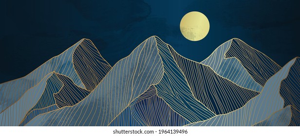 Mountain Line Art Background, Luxury Gold Wallpaper Design For Cover, Invitation Background, Packaging Design, Wall Art And Print. Vector Illustration.