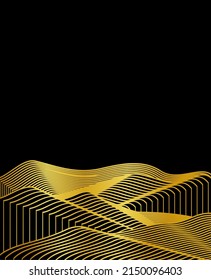 Fondo de arte de la línea de montaña, diseño de papel tapiz de oro de lujo para la cubierta, fondo de invitación, diseño de empaque, arte de pared e impresión.