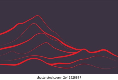 Mountain line art background, luxury red wallpaper design for cover, invitation background, packaging design, wall art and print.