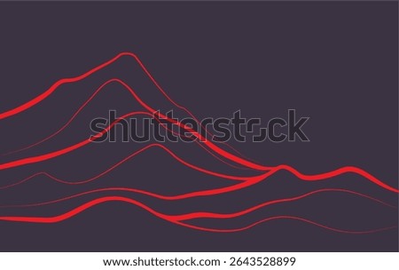 Mountain line art background, luxury red wallpaper design for cover, invitation background, packaging design, wall art and print.