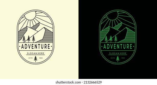 Mountain line art badge logo vector illustration