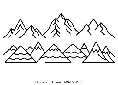 Mountain line art black white drawing serene landscape