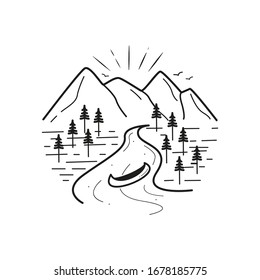 Mountain line art, emblems. Western vector illustrations. Design for t shirt, stamp, label, logo, etc. isolated vector graphic.