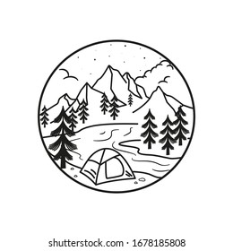 Mountain line art, emblems. Western vector illustrations. Design for t shirt, stamp, label, logo, etc. isolated vector graphic.