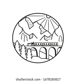 Mountain line art, emblems. Western vector illustrations. Design for t shirt, stamp, label, logo, etc. isolated vector graphic.