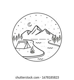 Mountain line art, emblems. Western vector illustrations. Design for t shirt, stamp, label, logo, etc. isolated vector graphic.