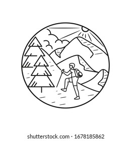 Mountain line art, emblems. Western vector illustrations. Design for t shirt, stamp, label, logo, etc. isolated vector graphic.
