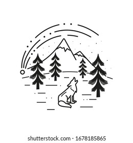 Mountain line art, emblems. Western vector illustrations. Design for t shirt, stamp, label, logo, etc. isolated vector graphic.