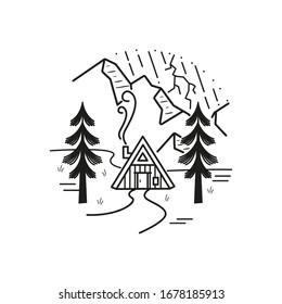 Mountain line art, emblems. Western vector illustrations. Design for t shirt, stamp, label, logo, etc. isolated vector graphic.