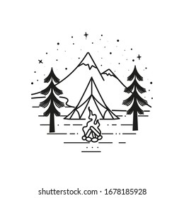 Mountain line art, emblems. Western vector illustrations. Design for t shirt, stamp, label, logo, etc. isolated vector graphic.