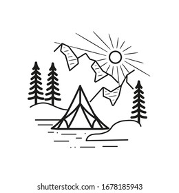 Mountain line art, emblems. Western vector illustrations. Design for t shirt, stamp, label, logo, etc. isolated vector graphic.