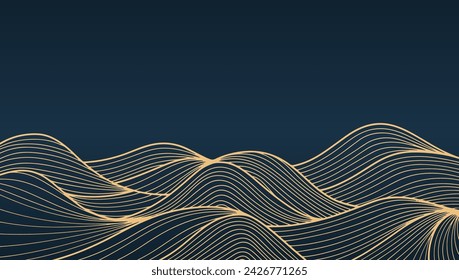 Mountain line art gold background. Luxury golden background. Vector background