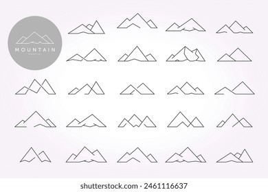 mountain line art icon vector logo collection set. simple adventure icon illustration