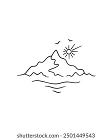 Mountain line art, landscape line drawing 