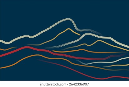 Mountain line art landscape illustration. Creative minimalist modern line art pattern design