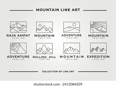 mountain line art logo set and collection, vintage vector illustration design