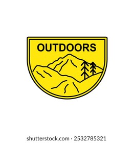 mountain line art logo simple emblem vector illustration, adventure and outdoors sign or symbol for travel business with badge yellow 