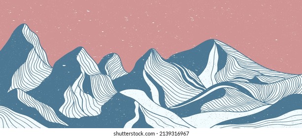 Mountain line art. Mid century modern minimalist art print. Abstract contemporary aesthetic backgrounds landscapes. vector illustration