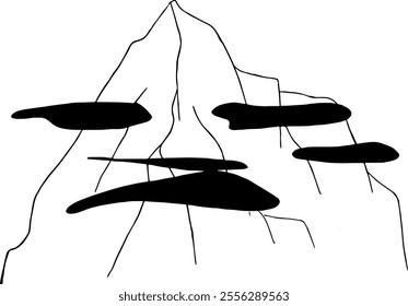Mountain line art minimalist design. Hand drawn vector illustration
