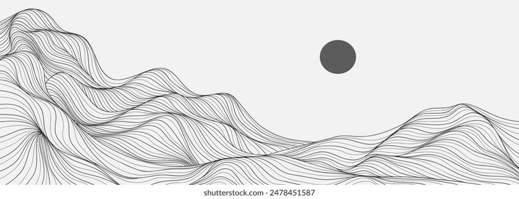 Mountain Line Art Muster Illustration. Abstrakte Berg zeitgenössische ästhetische Hintergründe Landschaften. Verwendung für Druckkunst, Poster, Cover, Banner	