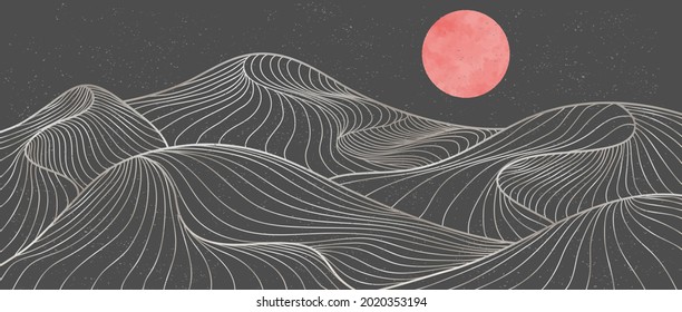 mountain line art print. Abstract mountain contemporary aesthetic backgrounds landscapes. with mountain, forest, sea, skyline, wave. vector illustrations