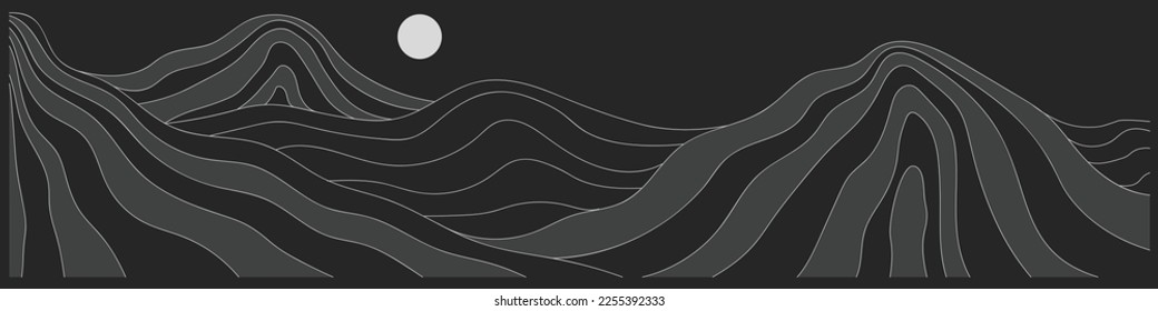 Mountain line art print. Abstract mountains contemporary aesthetic backgrounds landscape. with mountain, forest, sea, skyline, desert, wave. vector illustration
