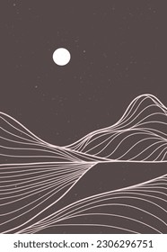 Mountain line art print illustration. Abstract mountain contemporary aesthetic backgrounds landscapes. with mountain, desert,  hills and moonlight