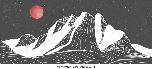 Gebirgslinien-Kunstdruck. Tapete-Design für Deckhintergrund. Abstrakte Landschaften mit zeitgenössischer Ästhetik. Vektorgrafiken