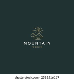 Mountain with line art style logo icon design template flat vector