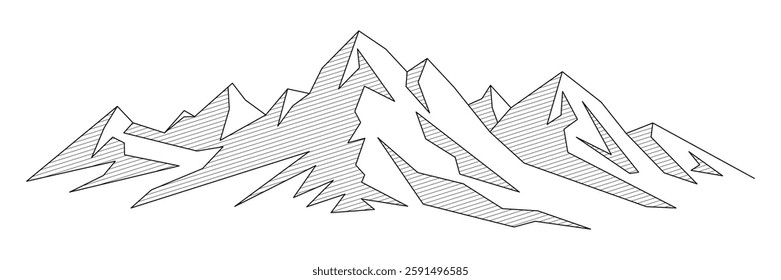 Mountain line art vector drawing, imitation of mountain ranges, abstract stylization, minimalism