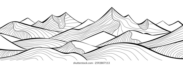 Mountain line art vector drawing, imitation of mountain ranges, abstract stylization, minimalism