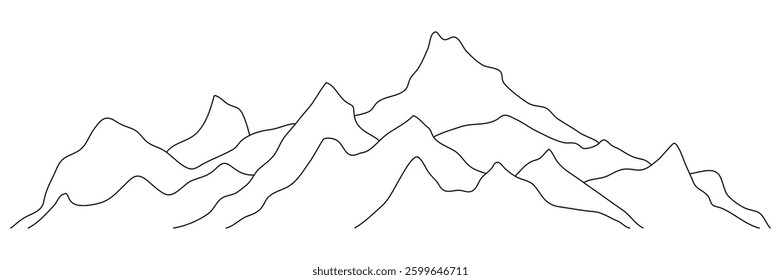 Mountain line art vector drawing, imitation of mountain ranges, abstract stylization, minimalism