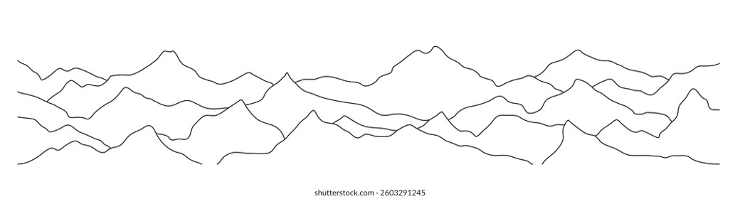 Mountain line art vector drawing, imitation of mountain ranges, abstract stylization, minimalism
