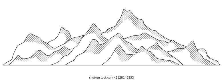 Dibujo del Vector del arte de la línea de la montaña, imitación de cordilleras, estilización abstracta, minimalismo
