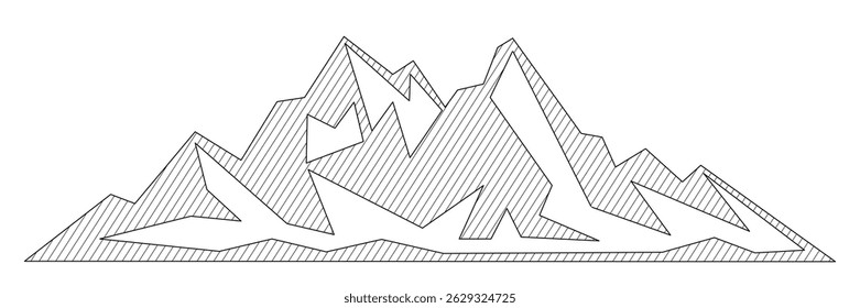 Desenho de vetor de arte de montanha, imitação de cadeias montanhosas, estilização abstrata, minimalismo