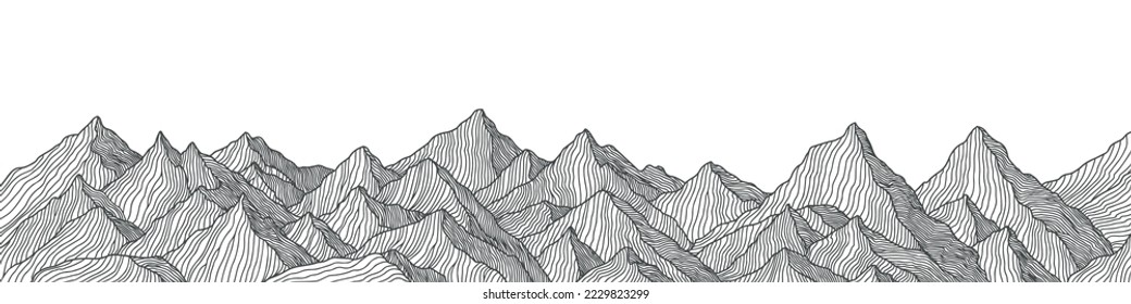 Mountain line arts background design. Vector illustration.
