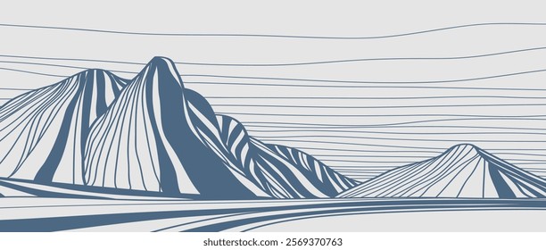 Mountain line arts illustration. Hand drawn style. Abstract mountain contemporary aesthetic backgrounds landscapes. use for print art, poster, cover, banner, template