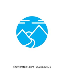 mountain line circle logo design vector template.