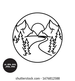 Mountain Line Drawing in Vector