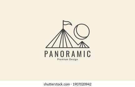 mountain line with flag and sunset simple logo symbol icon vector graphic design illustration
