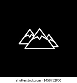 Mountain Line Icon On Black Background. Black Flat Style Vector Illustration.