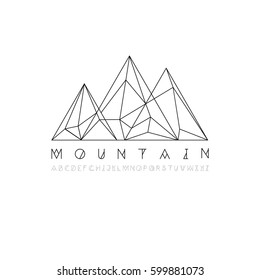 Mountain Line Icon, Outline Vector Logo Illustration, Linear Pictogram Isolated On White. With Thin Line Alphabet For Your Headline.