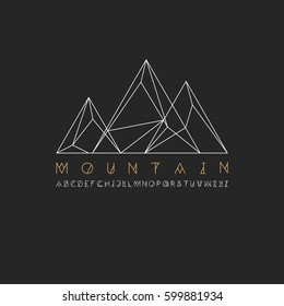 Mountain line icon, outline vector logo illustration, linear pictogram isolated on black. With thin line alphabet for your headline.