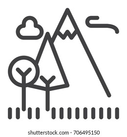 Mountain line icon, outline vector sign, linear style pictogram isolated on white. Symbol, logo illustration. Editable stroke. Pixel perfect graphics