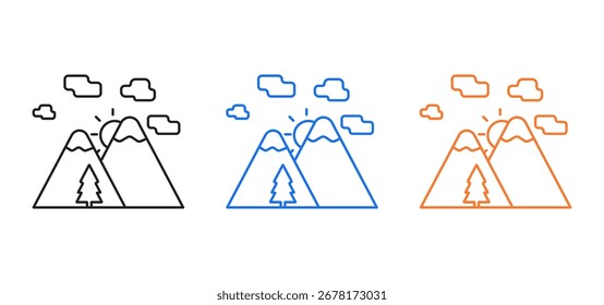Mountain line icon set isolated on white background