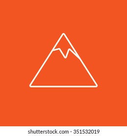 Mountain line icon for web, mobile and infographics. Vector white icon isolated on red background.