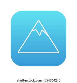 Mountain line icon for web, mobile and infographics. Vector white icon on the blue gradient square with rounded corners isolated on white background.